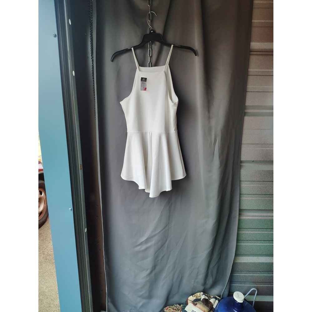 Marci Womens White Peplum Top High Square Neck Spaghetti Strap Size M‎ NWT